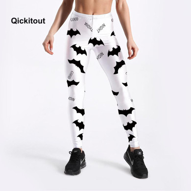 Low Price Promotion Women Fitness Leggings Black Bat Printed High Waist White Pants S-4XL Workout Pants