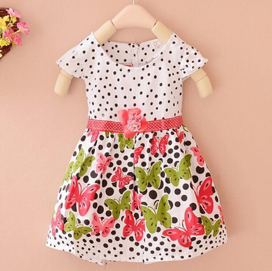 Baby Girls Kids Dress Polka Dots Butterfly Princess One-piece Dress
