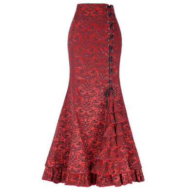 Belle Poque Long Skirts Womens Victorian Vintage Gothic Mermaid Skirt Corset Lace-Up Floor Length Fishtail Slim OL Maxi Skirts