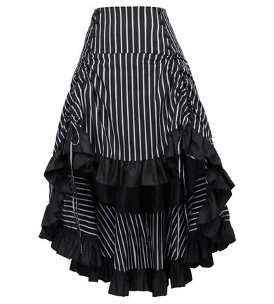 Belle Poque Adjustable Asymmetrical Striped Front Short Back Sexy Long Gothic Skirt Vintage Ruffled Steampunk Skirts For Women