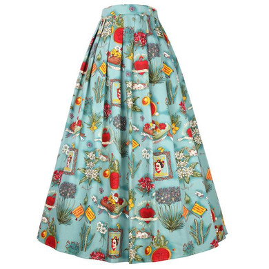 Belle Poque 2018 Long Maxi Skirts Women Cotton Floral Print Pleated High Waist Pinup Saia Vintage 50s Rockabilly Christmas Skirt