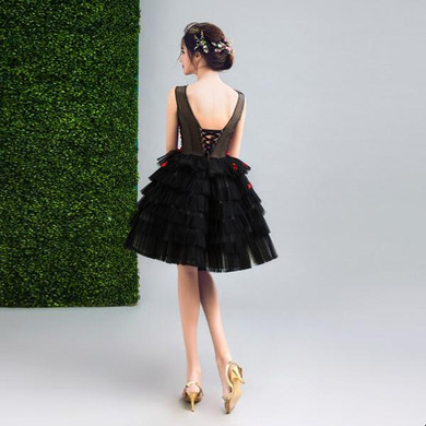 Beauty-Emily Red and Black Short Cocktail Dresses 2017 Deep V-neck Sleeveless Backless Knee-Length Party Prom Dresses