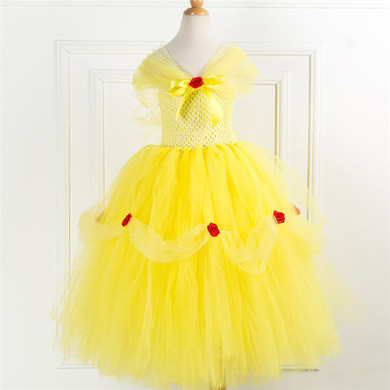 Beauty Beast Belle Princess Tutu Dress Kids Fancy Girl Party Dress Yellow Christmas Halloween Cosplay Dress Tulle Girl Costumes