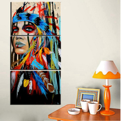 Beauty art Painting Native American Indian Girl Feathered Modern Home Wall Art Decor Canvas Print dropship and custom