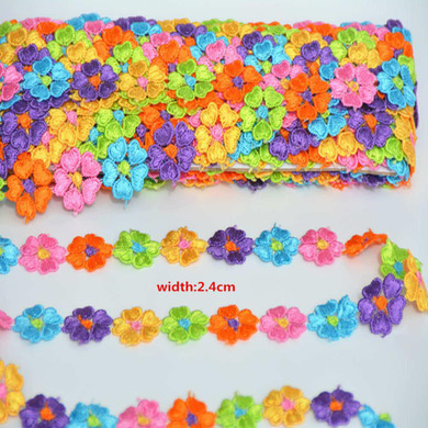 New 2 Yards Colorful Dainty Flowers Daisy Polyester Lace Trim Embroidered Lace Ribbon For Sewing Craft Wedding Diy
