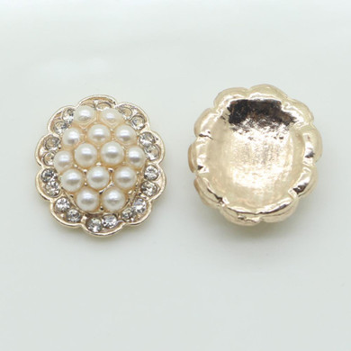 New 10pc 17*20mm Oval pearl rhinestone buttons girl hair accessories metal buttons 2017 DIY wedding Invitation shiny Button