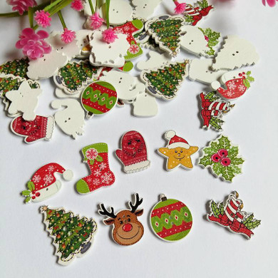 New 100pcs Bulk Mixed Christmas Buttons Wood Button Sewing Accessories Decoration Buttons Handmade Scrapbooking for Craft DIY