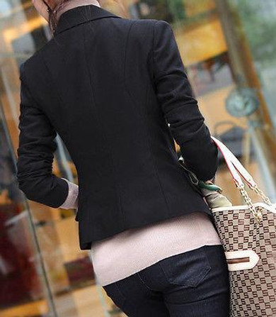 New  blazer women suit blazer foldable brand jacket slim solid blazer made of cotton & spandex Jacket Coat Long Sleeve BLACK