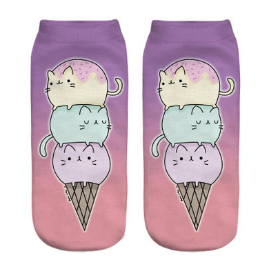 2018 New 3D Printed Pusheen Cat funny cute cotton ankle socks for women ladies harajuku korean socks