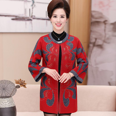 2018 Middle - aged mother fitted loose in the long paragraph sweater cardigan middle - aged women 's large sweater coat coat