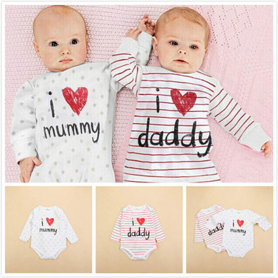 2018 mew hot I love daddy mummy summer bulk Cotton Newborn Baby Boy Girl Long Sleeve Romper Jumpsuit Outfit Clothes 3-12M