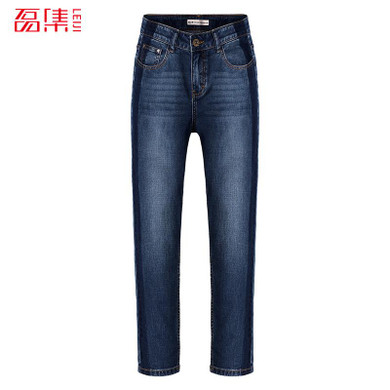 2018 LEIJIJEANS Spring And Summer Plus Size Shadow Panelled Bleached Vintage Mid Waist Full Length Loose Straight Women Jeans