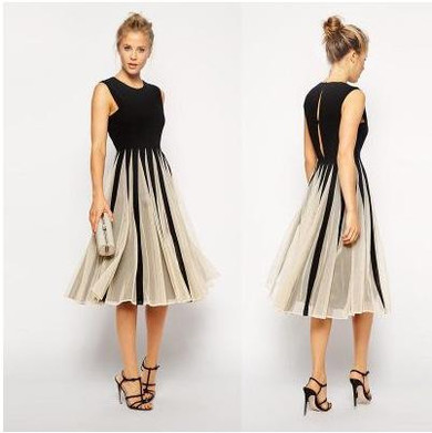 2018 ladies fashion leisure dress sleeveless dress office fashion sexy clothes, gauze stitching large swing dress