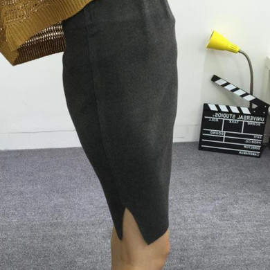 2018 ladies autumn skirts length knit skirt hem slits new solid color skirt female package hip skirt