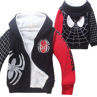 Baby Boys Spiderman Fleece Hoodies/Kids Winter Warm Cartoon Outerwear Clothing/Children Spider-man Thicken Sweatshirts Coat 1855