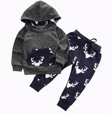 Baby Boys Girls Clothes Set Warm Outfits Deer Tops Hoodie Top + Pant Leggings Cute Animals Kids Baby Clothing