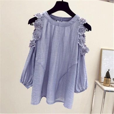Neploe Chiffon Blouse Vintage Strapless Shirt 2018 Summer O-neck Tops 3D Flower Design Shirts Fashion Woman Sweet Blusas 35584