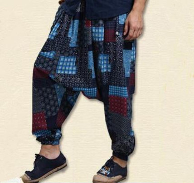 Nepal Style Men Linen Harem Pants Drop Crotch Low Crotch Pants New 2017 Cotton & Linen Male Printed Bohemian Pants Elastic Waist