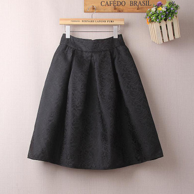 Neophil 2017 Winter Black Red Jacquard Pleated Ball Gown Skater Ladies Midi Skirts Womens Plus Siz Office Wear Tutu Saias S08044
