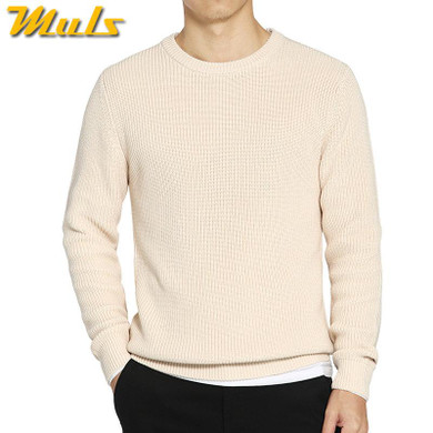 Muls thick knit pullover men sweater O neck cotton acrylic jersey knitwear autumn winter mens sweater Beige size M-4XL MS3129