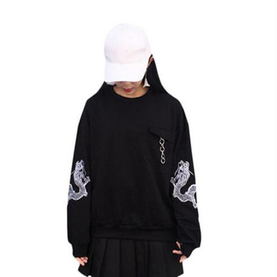 Mujer 2018 New Personality Korean Style Harajuku Sweatshirts Dragon Embroidery Long Sleeve Sweatshirt Hoodie Women Hoodies