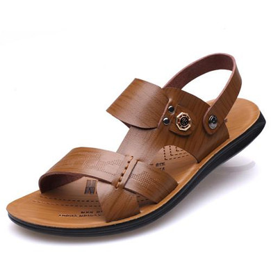 MUHUISEN New Men Leather Beach Sandals Summer Soft Comfortable Flip Flops Beach Slippers Male Casual Shoes