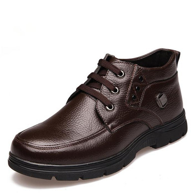 MUHUISEN Brand Winter Genuine Leather Men Boots Plush Comfortable Casual Male Flats Shoes Snow Boots Big Size 38-48