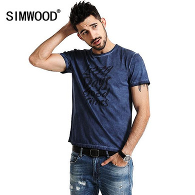SIMWOOD 2017 New T Shirts  Men Shorts Sleeve  Spring Summer 100% Pure Cotton O neck Slim Fit  Letter Tees TD1140
