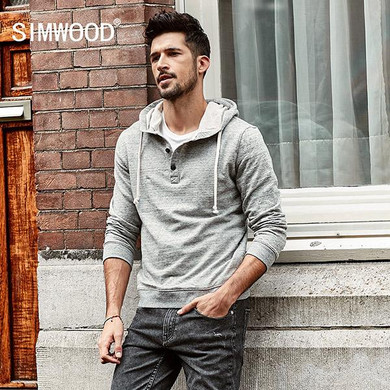 SIMWOOD 2017 Autumn New Hooded Hoodies Men Slim Fit Sweatshirts Fashion Casual Tracksuit Henry Collar Pullover WT017026
