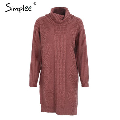 Simplee Turtleneck high split knitting pullover Autumn winter long sleeve 2017 sweater women pull femme streetwear soft jumper