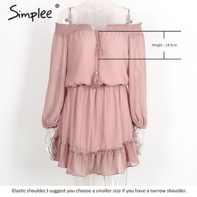 Simplee Short chiffon vintage dress women Off shoulder long sleeve beach summer dress Ruffle sexy dress new year vestido
