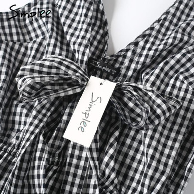 Simplee Sexy v neck plaid jumpsuit romper women Summer beach sleeveless casual overalls Streetwear bow playsuits