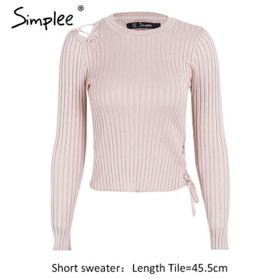 Simplee Sexy cold shoulder lace up knitting pullover Fashion black autumn winter sweater women Casual elastic streetwear jumper