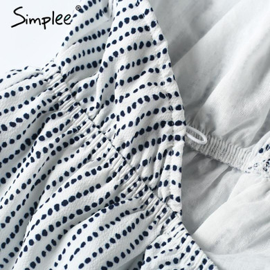 Simplee Sexy backless ruffle dot jumpsuit romper Summer beach deep v neck women playsuit 2017 Causal lace up bow overalls