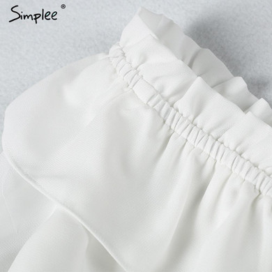 Simplee Ruffled strap chiffon blouse shirt Women crop tops off shouder white blouse hollow out blusas summer 2017 chemise femme