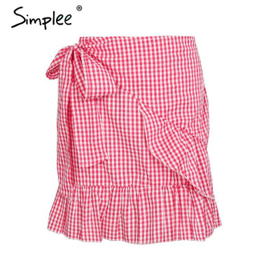 Simplee Ruffle tie up wrap skirt women Floral print dot mini skirt female Mermaid high waist casual short skirt summer 2018