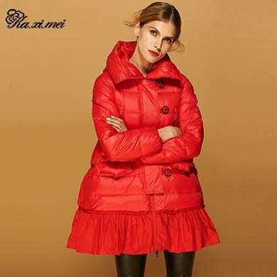 Kaximei 90% White Duck Down Full Cloak Skirt Hooded Down Jacket Women 2017 New Arrival 1258