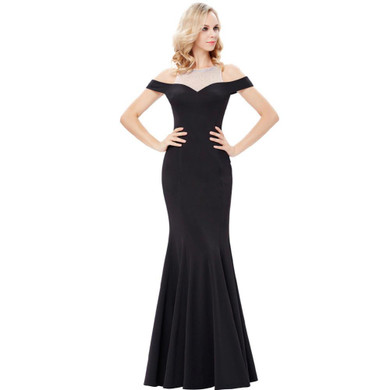 Kate Kasin Drop Shoulder Sequin Evening Dresses 2017 Sheer Prom Gowns Long Black Mermaid Evening Dress Robe de Soiree Longue