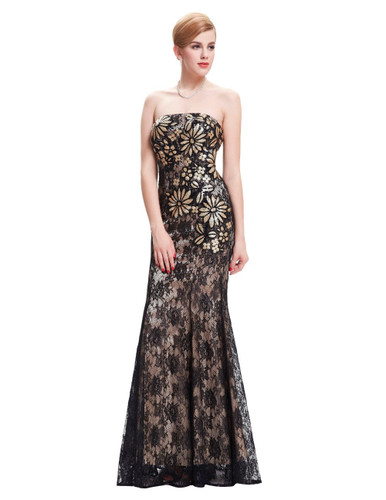 Kate Kasin Black Mermaid Evening Dresses 2017 Lace Embroidery Dress Sexy Long Evening Gowns Mother of the Bride Dresses 0008