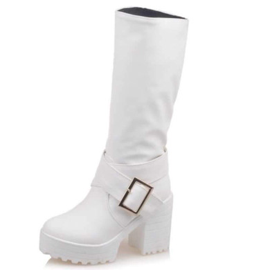 KarinLuna Big Size 34-43 mid-calf Boots Women Buckle Platform Shoes Women black brown Warm Square high Heels winter Boots