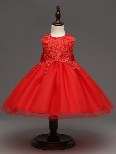 2018 Backlackgirl hot Cute Sleeveless Flowers Girls Dresses Bow Appliques For First Communion Lace Ball Gown Girls Evening Gown