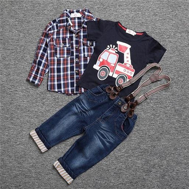 2018 baby clothes sets for baby boy summer suit with long sleeves plaid shirts + car printing t-shirt + jeans 3 pcs. Set TZK-206