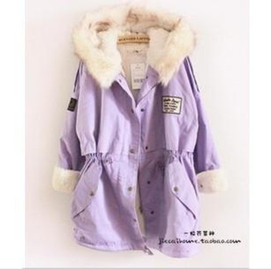 Elexs New Fashion Winter Women Fur Hooded Zipper Embellished Fleece Inside Military Casual Coat outerwear Women Parkas
