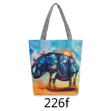 Elephant Printed Canvas Tote Women Casual Beach Bags Daily Use Female Single Shoulder Bags For Shopping Casual Canvas Handbags