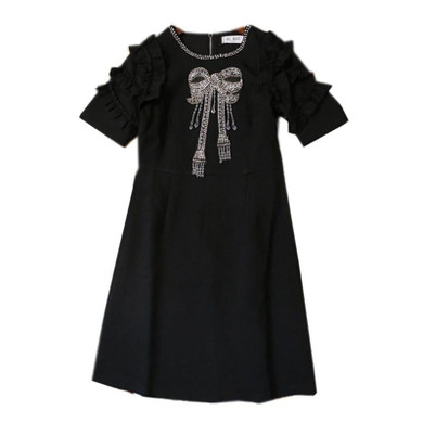 Ecombird HIGH Quality New Fashion 2017 Designer Runway Dress Women's O-Neck Short Sleeve Luxury Beading Ruffles Dresses Vestidos