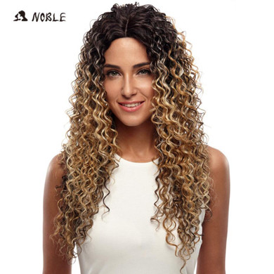 Noble Wigs For Black Women Deep Wave Lace Front Wigs Synthetic Hair 30 Inch Ombre Color Heat Resistant Cosplay Wig Free Shipping