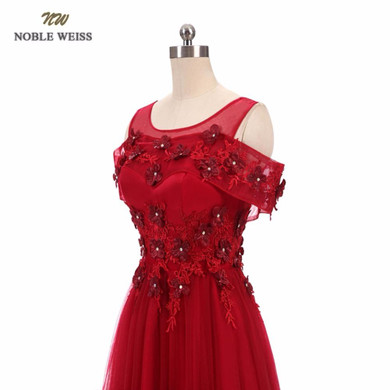 NOBLE WEISS Dark Red Prom Dress High Quality Customized Fashion O-Neck A-Line Floor-Length Appliques Hot Party Gown Dresses