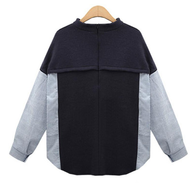 Nkandby 5XL 4XL 3XL Plus size Women Tops Loose Stand Collar Long sleeve Striped Patchwork Navy Zipper Big size Shirts Blouses