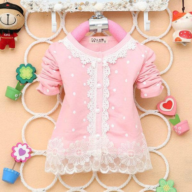 2018 New Spring Autumn Fashion Baby Girls Clothes Nice Lace Cotton Baby Coats Long-Sleeved O-Neck Dot Outerwear for Baby Girls