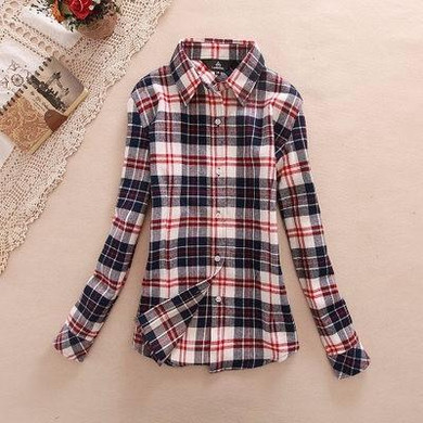 2018 New Red Women Flannel Plaid Shirt Autumn Winter Casual Cotton Long Sleeve Fashion Office Blouses Shirts Female Clothing